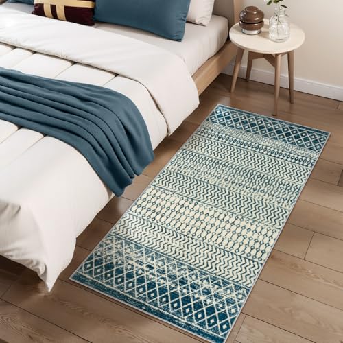 Coastal Kitchen Runner Rugs, 2x4 Small Boho Blue Bathroom Rugs - color: Royal Blue, size: 2' x 4' (Rectangular)