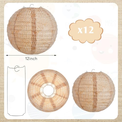 Hortsun 12 Pcs Print Burlap Paper Lanterns Classroom Decor,12 Inch - size: 12 Inch