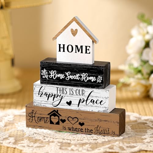 Geelin 4 Pcs Farmhouse Wood Table Decor Rustic Sweet Home Tiered Tray Decor - style: Home