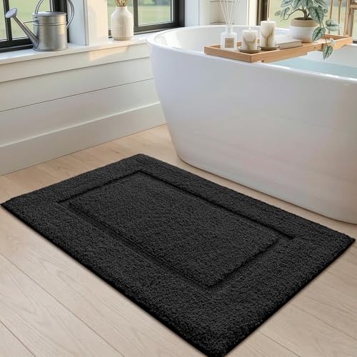 DEXI Bath Mat 43x24, Soft Absorbent Bathroom Rugs Non Slip, Black - color: Black, size: 43" X 24" (Rectangular)