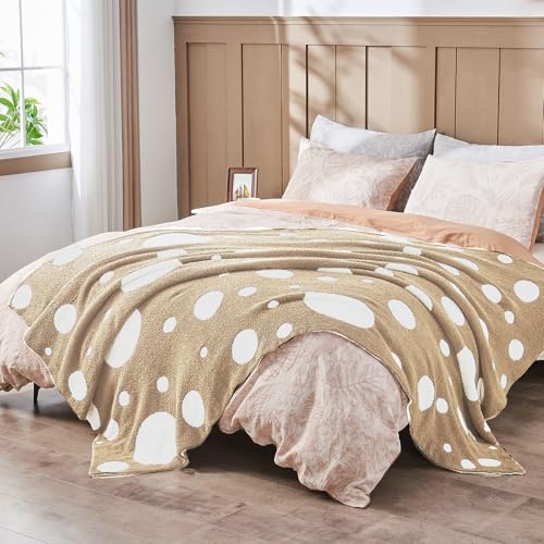 CozeCube Reversible Knit Throw Blanket, Beige White Polka Dot, 50"x60" - color: D-beige and White, size: 50"x60"