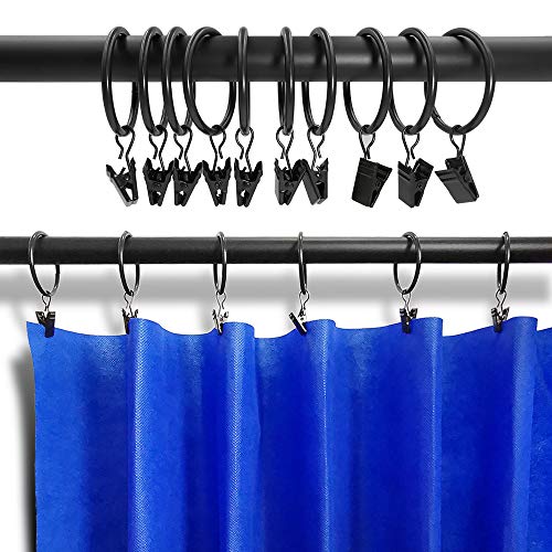 LLPJS Curtain Rings with Clips, 1.5 inch ID, 20 Pack, Black - color: Black, size: 1.5" I D Set of 20