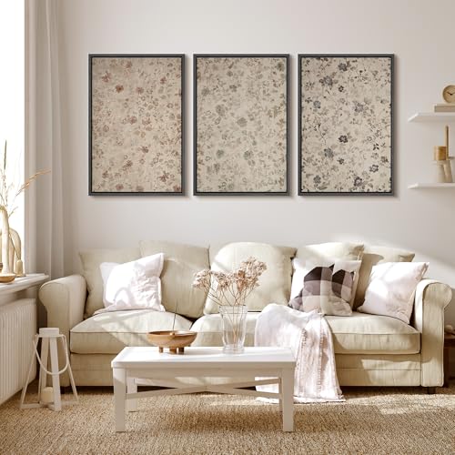 MUDECOR Framed Wall Art Print Set Vintage Floral Botanical in Neutral Tones Illustrations Realism Decorative for Living Room, Bedroom, Office - 16"x24"x3 Black - color: A07-2503-m15, size: 16"x24"x3 Panels Black