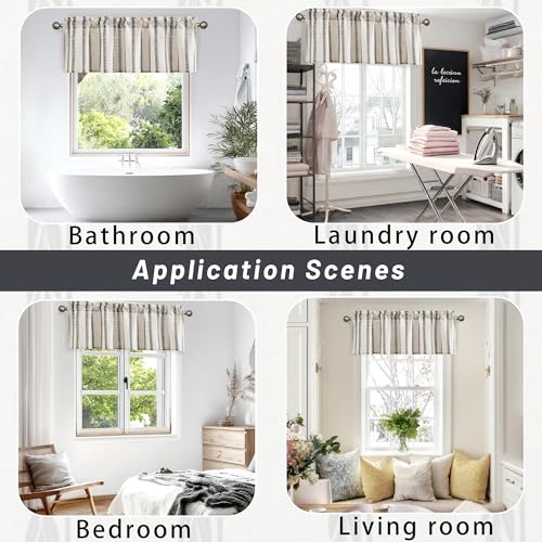JIUZHEN 52x18 Inch Kitchen Valance - Thick Textured Linen Striped Window Valance Curtain with 3" Rod Pocket, Wheat Stripe Grey (1 Panel) - color: Wheat Stripe Grey, size: 52"W x 18"L (Pack of 1)