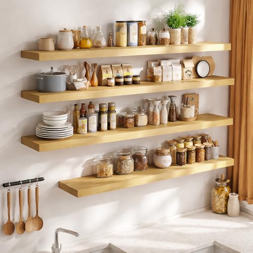 24 Inch Long Floating Shelves for Wall Set of 2, 12"D Wood Grain Shelves - color: Oak, size: 24"Wx12"Dx2"H, 2P