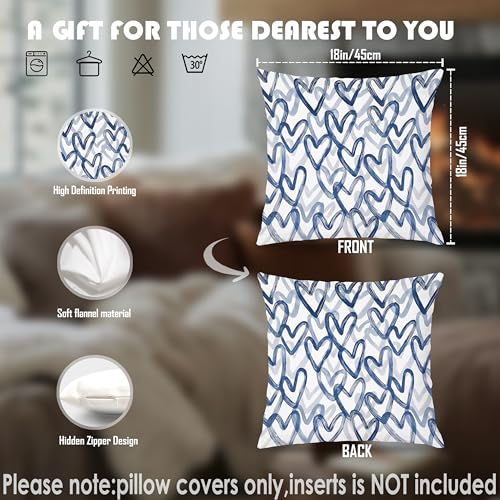 Navy Blue Preppy Heart Pillow Cover 18x18 Double-Sided, Trendy Blue Aesthetic Decorative Throw Pillow Cover Pillowcases for Girls Room Dorm Apartment Home - color: Blue, size: 18" x 18" (Pack of 1)