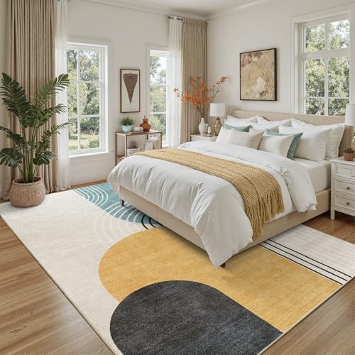 DCX Abstract Washable 4x6 Rug, Non Slip Low Pile Rug, Blue & Yellow - color: Yellow & Blue, size: 4' x 6' (Rectangular)
