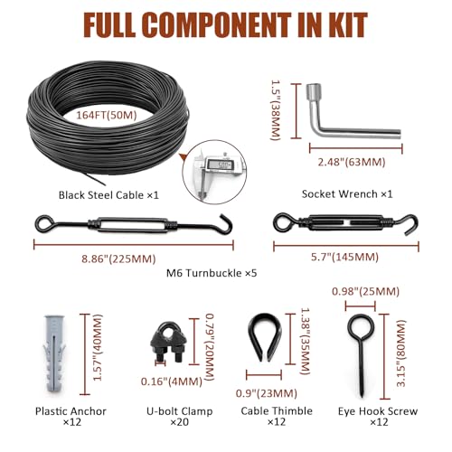 String Light Hanging Kit, All-Black Globe String Lights Suspension - size: 3/16IN. X 164FT