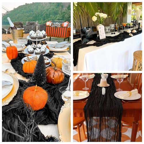 6 Pack Black Cheesecloth Table Runner 35 x 120 Inch - color: Black, size: 6 Pcs - 10 Ft
