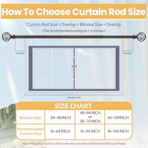 Bronze Curtain Rod 48 to 84 Inch, Heavy Duty Drapery Pole Iron Cage - color: Bronze, size: 18-96"