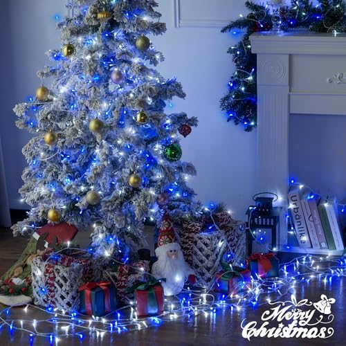 JMEXSUSS Connectable 100 LED Blue and White Christmas Lights with 8 Modes - color: Blue White, size: 100 LED