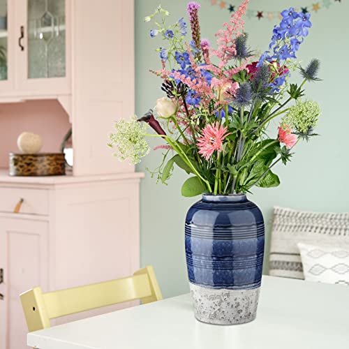 Decorative Ceramic Vases for Home Decor Two Tone Boho Flower Vase for Table Centerpieces Big Blue Pottery Vase Table Flowers Decor Vase Living Room Shelf Fireplace - style: Rustic Blue