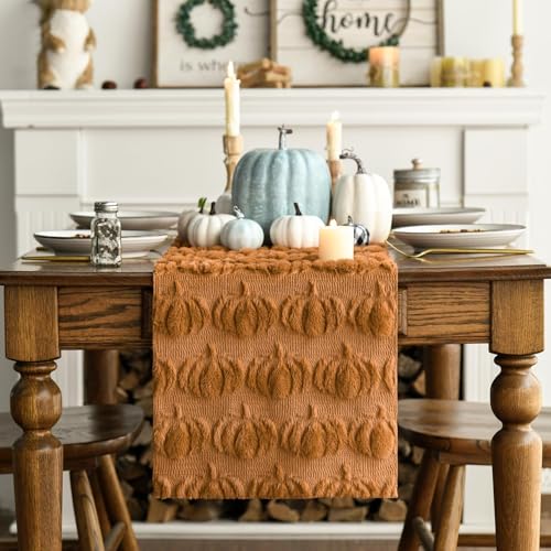 Artoid Mode Caramel Soft Faux Fur Pumpkins Fall Table Runner 13x60 Inch - color: Caramel, size: 13" x 60", Table Runner