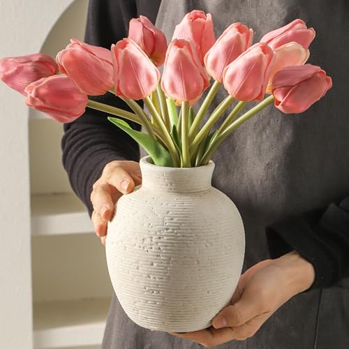 Vanselia Ceramic Flower Vase Home Decor - Small Farmhouse Table Vases Rustic Vintage Living Room Kitchen Bedroom Decorations for House Book Shelf Office Coffee Desk Dining Fireplace (6.3" Rustic) - color: Rustic-6.3" Xs