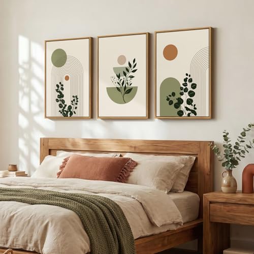3 Piece Framed Abstract Boho Sage Green Wall Art for Living Room, 16x24 In - color: Green Orange, size: 24" H x 16" W x 3Pcs