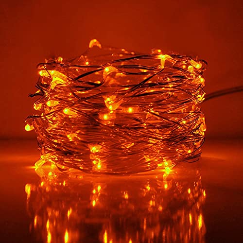RUICHEN Fairy Lights Plug in with Remote, Copper Wire 33 Ft 100 LED, Orange - color: Orange