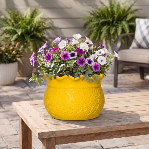 Ceramic Plant Pots Indoor, 10 Inch Large Planter, Yellow - color: Yellow, size: 10 Inch