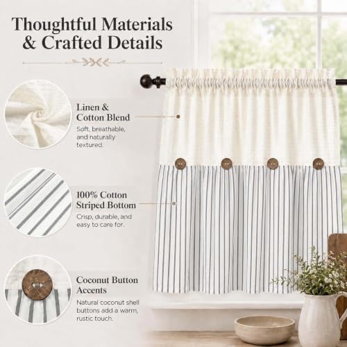 DOSLY IDÉES Spa Waffle and Gray Striped Curtains, 26" W x 24" L - color: Beige & Gray Striped, size: 26"W x 24"L (Pack of 2)