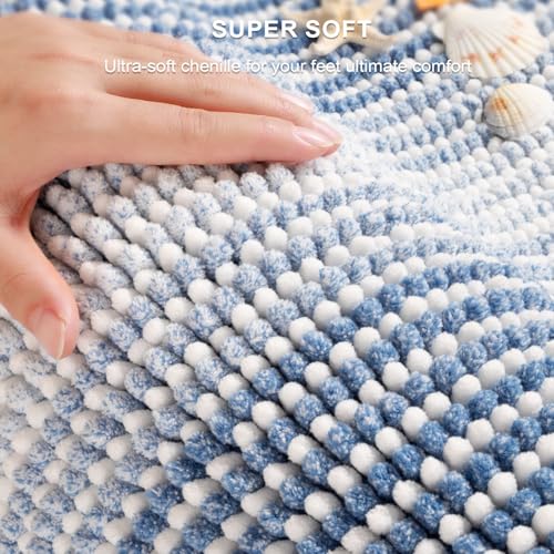 BSICPRO Bathroom Rugs Sets 2 Piece, Non Slip Striped Bath Mats, Sky Blue - color: Sky Blue, size: 20" x 32" Plus 16" x 24"