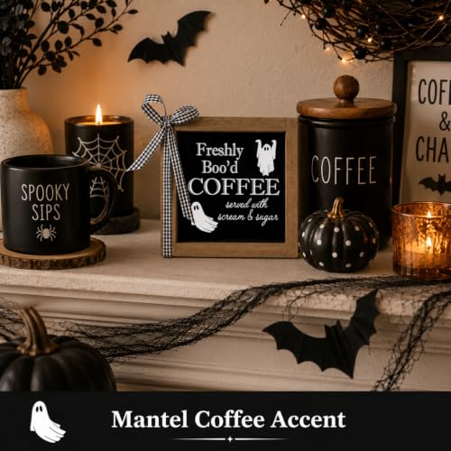 Freshly Bood Coffee Sign Halloween Coffee Bar Table Home Decor - color: black-coffee