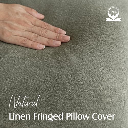 Foindtower Decorative Linen Fringe Throw Pillow Covers 20×20 Olive Green - color: Olive Green, size: 20" x 20" (Pack of 2)