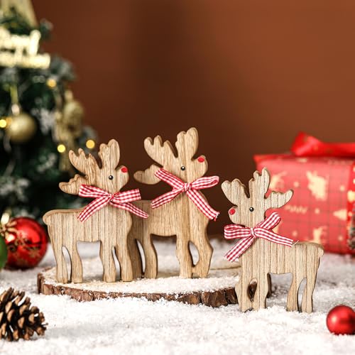 Reindeer Christmas Decor Wooden Deer Table Decoration 3Pcs