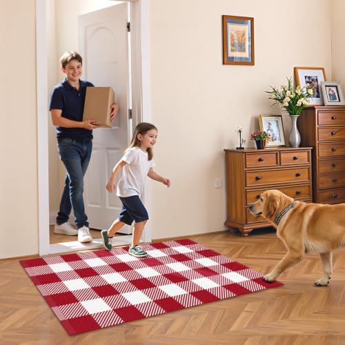 Outdoor Rugs, Red and White Area Rug Checkered 2’4’’x3’7’’ - color: Red & White, size: 2'4" x 3'7" (Rectangular)