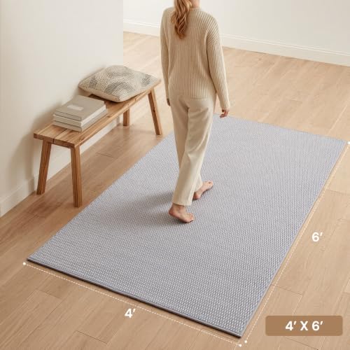 Sunfly 4x6 Washable Area Rug with Non Slip Rubber Backing Light Grey - color: Light Grey, size: 4' x 6' (Rectangular)