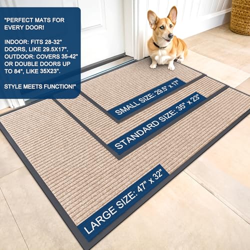 OLANLY Front Door Mat 33x21, Waterproof Heavy-Duty Indoor Outdoor Doormat - color: Beige, size: 33" X 21"