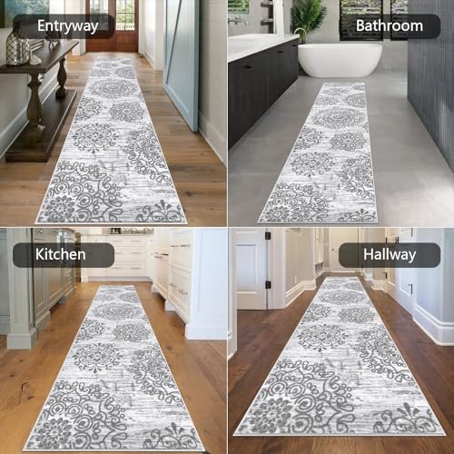 HEBE Hallway Runner Rug 2'8''x12', Washable Non Slip Kitchen Rug Runner - color: Grey, size: 2'8" x 12' (Rectangular)