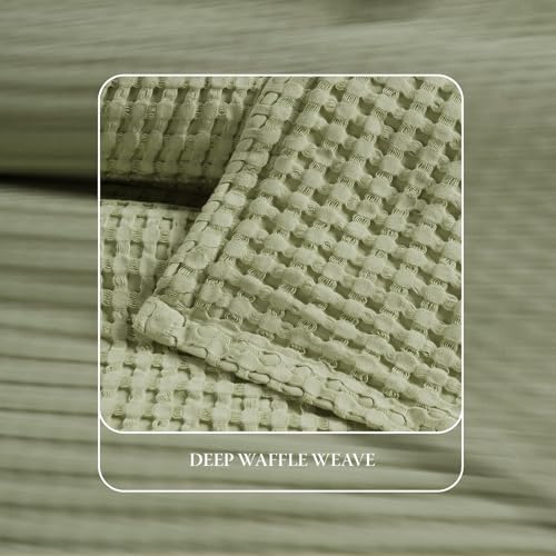 Threadmill Queen Waffle Bed Blanket, Rayon Derived from Bamboo, Sage Green - color: Sage Green, size: Queen (90" x 92")