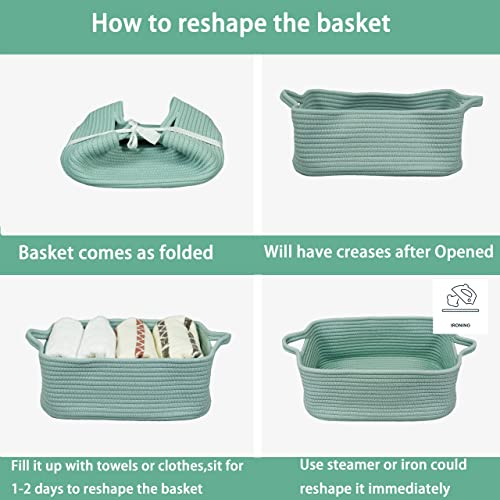 XUANGUO Medium Woven Cotton Rope Storage Basket with Handles, Light Green - color: light green