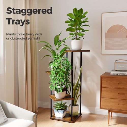 Bamworld Small Plant Stand Corner Plant Shelf for Indoor Plants - color: Brown Oak, size: 4 Tier