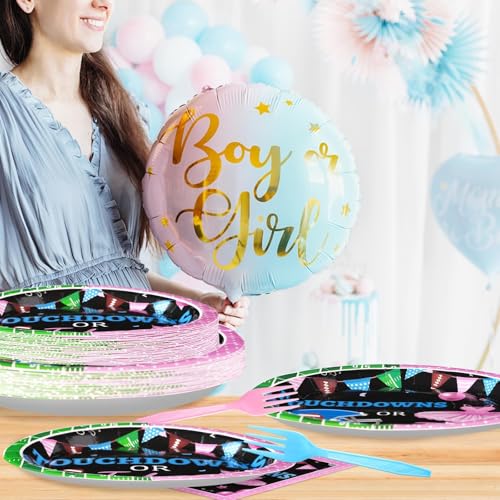 Grencian 96Pcs Football Gender Reveal Party Decorations for Baby, Serves 24 - style: Football Gender Reveal Kit