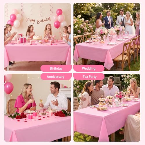 NatNarr 3 Pcs Plastic Pink Tablecloths, Scalloped Rectangle Table Cloths - color: Pink, size: 3 Pack