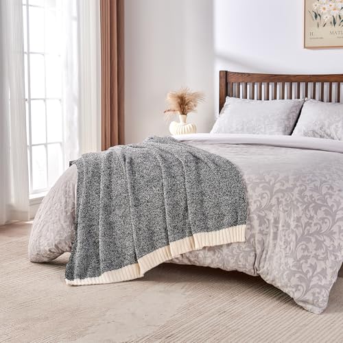 CozeCube Reversible Knitted Throw Blanket, Black White Melange 50"x60" - color: M-jet Black, size: 50"x60"