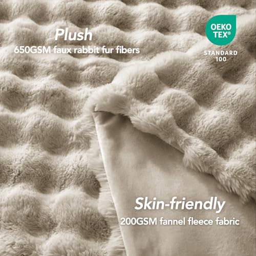 L'AGRATY Faux Rabbit Fur Throw Blanket for Couch, 90'' x 108'', Castle Grey - color: Castle Grey, size: 90" x 108"