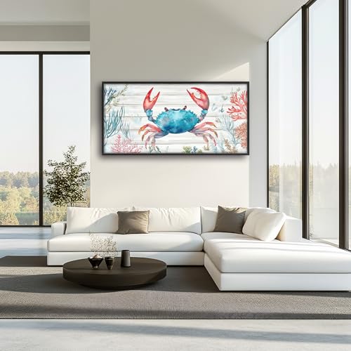 Crab with Coral Large Decor Framed Wall Art Ocean Pictures for Living Room, Nautical Oversized Canvas Print Painting Modern Extra Large Framed Artwork for Bedroom Office Home Decor 60"x30" - color: Crab, size: 60"L x 30"W