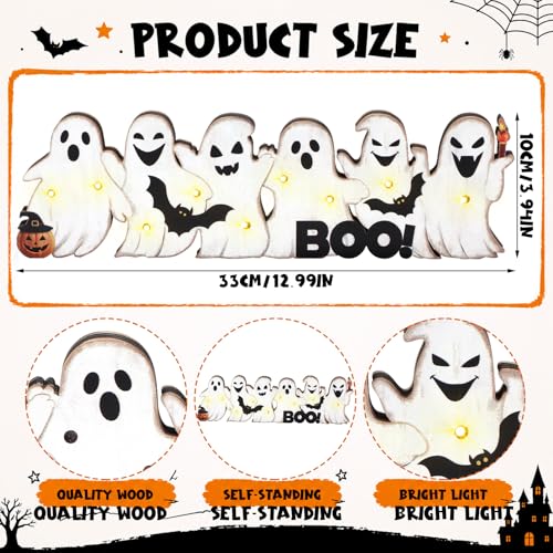 Geetery Halloween Ghost LED Wooden Sign Rustic Wooden Word Sign for Home - style: Ghost