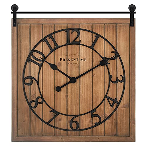 Presentime Farmhouse Barn Door Clock - color: Brown Wood