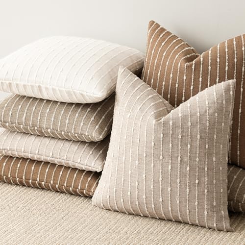 Foindtower Boho Striped Boucle Lumbar Throw Pillow Cover 12x20 Rust Tobacco - color: Tobacco, size: 20" x 12" (Pack of 2)