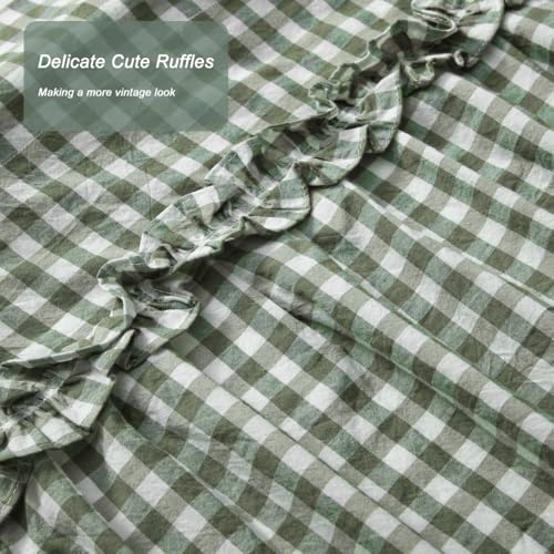 Silnuo Sage Green/White Plaid Gingham Ruffle Window Valance 52" W x 18" L - color: Green, size: 52"W x 18"L (Pack of 1)