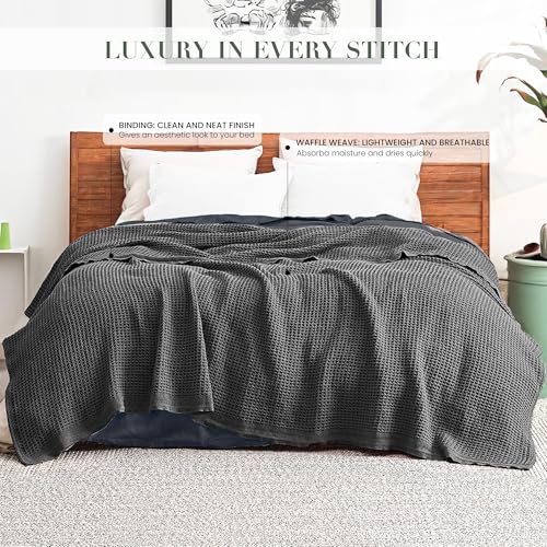100% Cotton Waffle Weave Blanket for Hot Sleepers, Queen 92" x 90" - color: Charcoal Grey, size: Queen(92"x90")