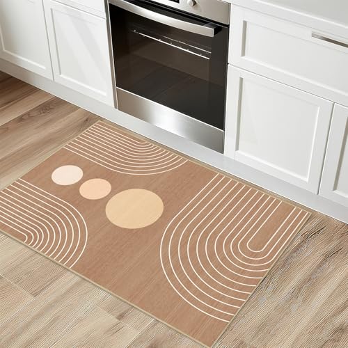 Boho 2x3 Entryway Rug Modern Geometric Abstract Rug Brown Door Mat Washable - color: Camel Brown, size: 3' x 2' (Rectangular)