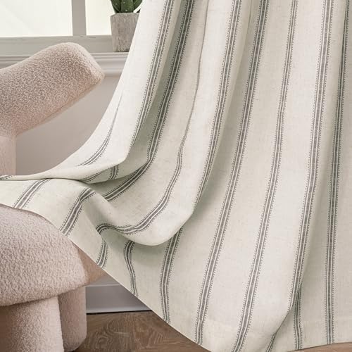 DriftAway Farmhouse Linen Stripe Blackout Curtains, W52xL120, Gray - color: G Gray Stripe, size: 52"W x 120"L (Pack of 2)
