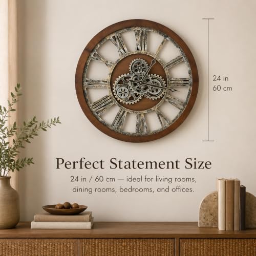 The B-Style Large Wall Clock 24 inch Drak Brown and Bronze - color: Drak Brown and Bronze, size: 24 inch (60 cm)