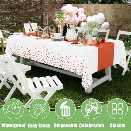 Smiry Disposable Rectangle Plastic 54 x 108 Inch Table Cloth 3 Pack - color: White and Terracotta