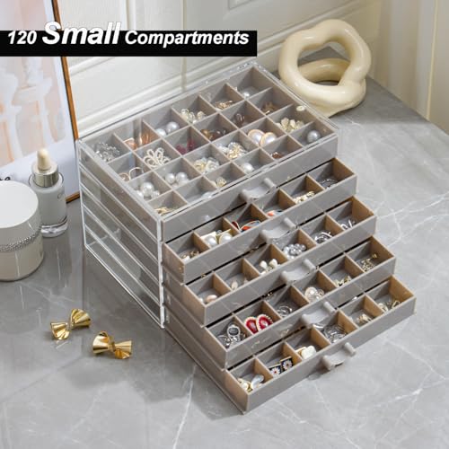 YUFONG Earring Storage Box Organizer 5 Drawers with 120 Small Compartments - color: Gray