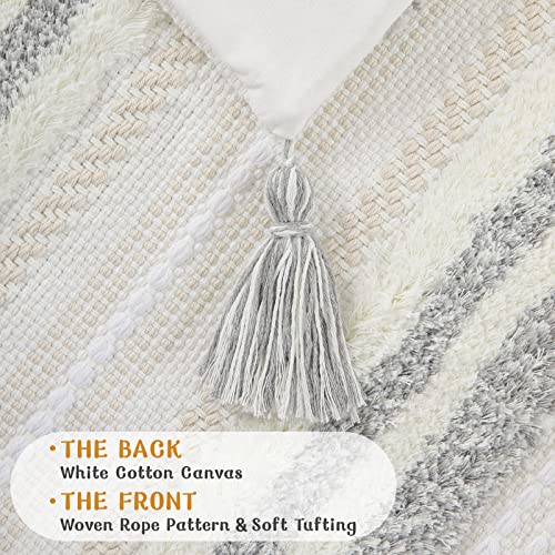 decorUhome Light Grey and Cream White Throw Pillow Covers 12x20 Set of 2 - color: Light Grey and Cream White, size: 20" x 12" (Pack of 2)