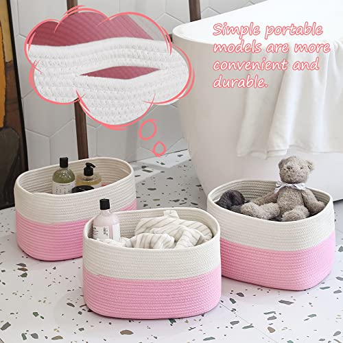 ECDYQXVU 15x10x9 Inch Woven Cotton Rope Storage Basket, 1 Pack - color: White/ Pink, size: 1 Pack